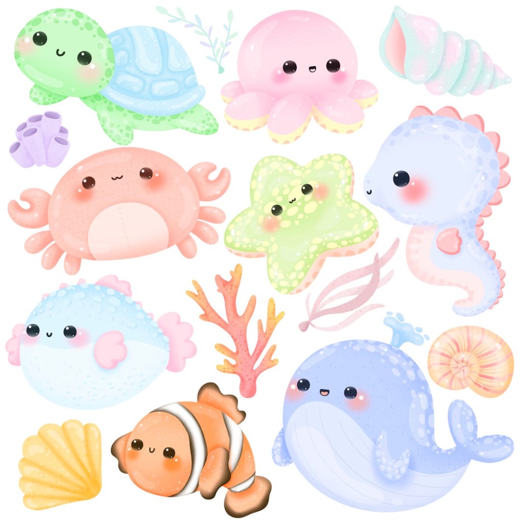 Picture of: Cute Kawaii Printable Pastell Meerestiere Clipart / – Etsy