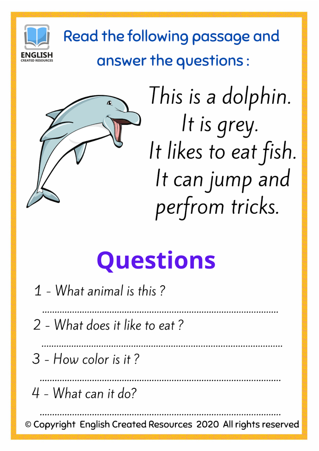 Picture of: Reading and Writing Sea Animals – English Created Resources